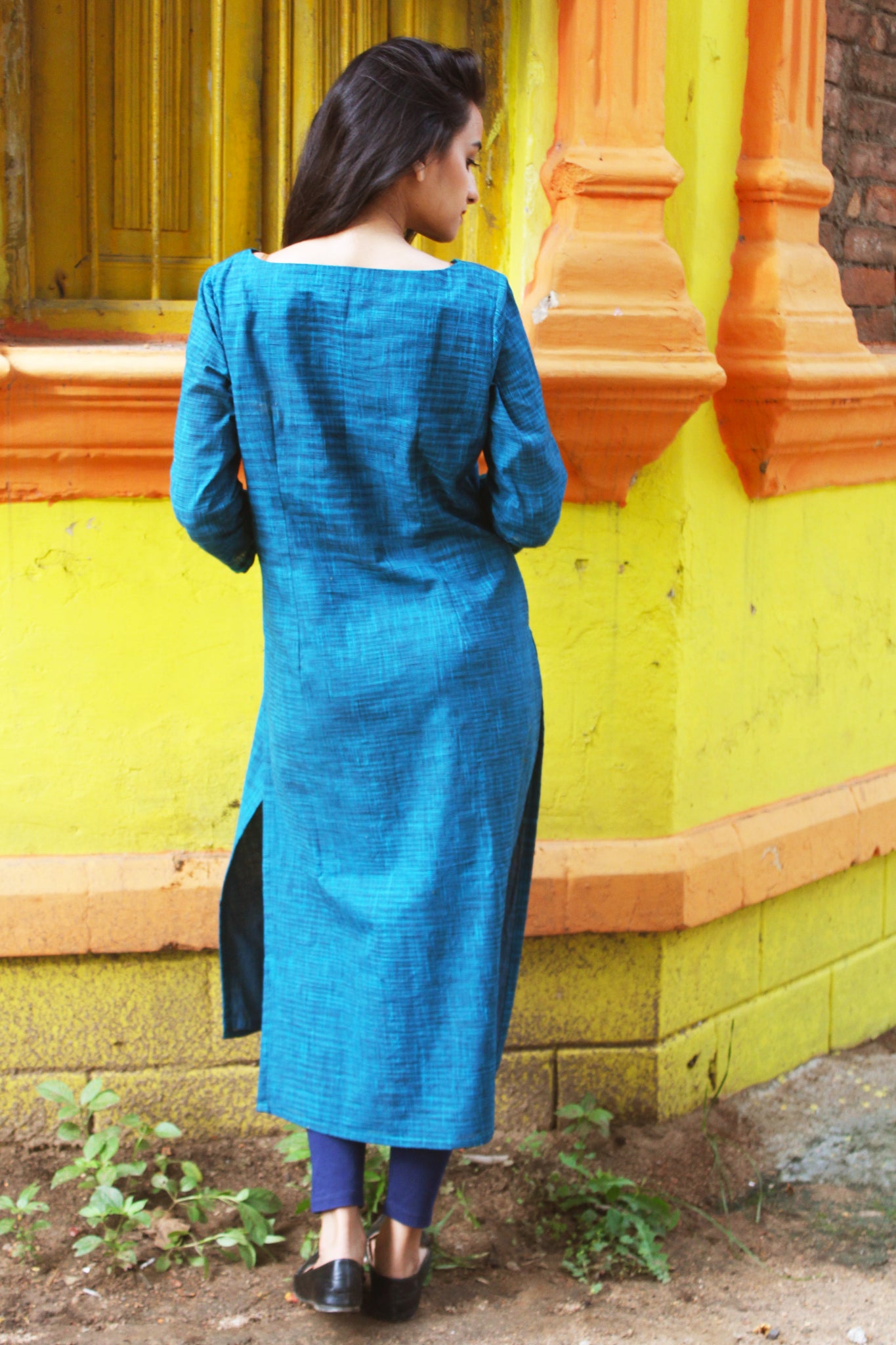 Teal Khadi Cotton Slub Kurta