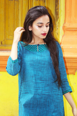 Teal Khadi Cotton Slub Kurta