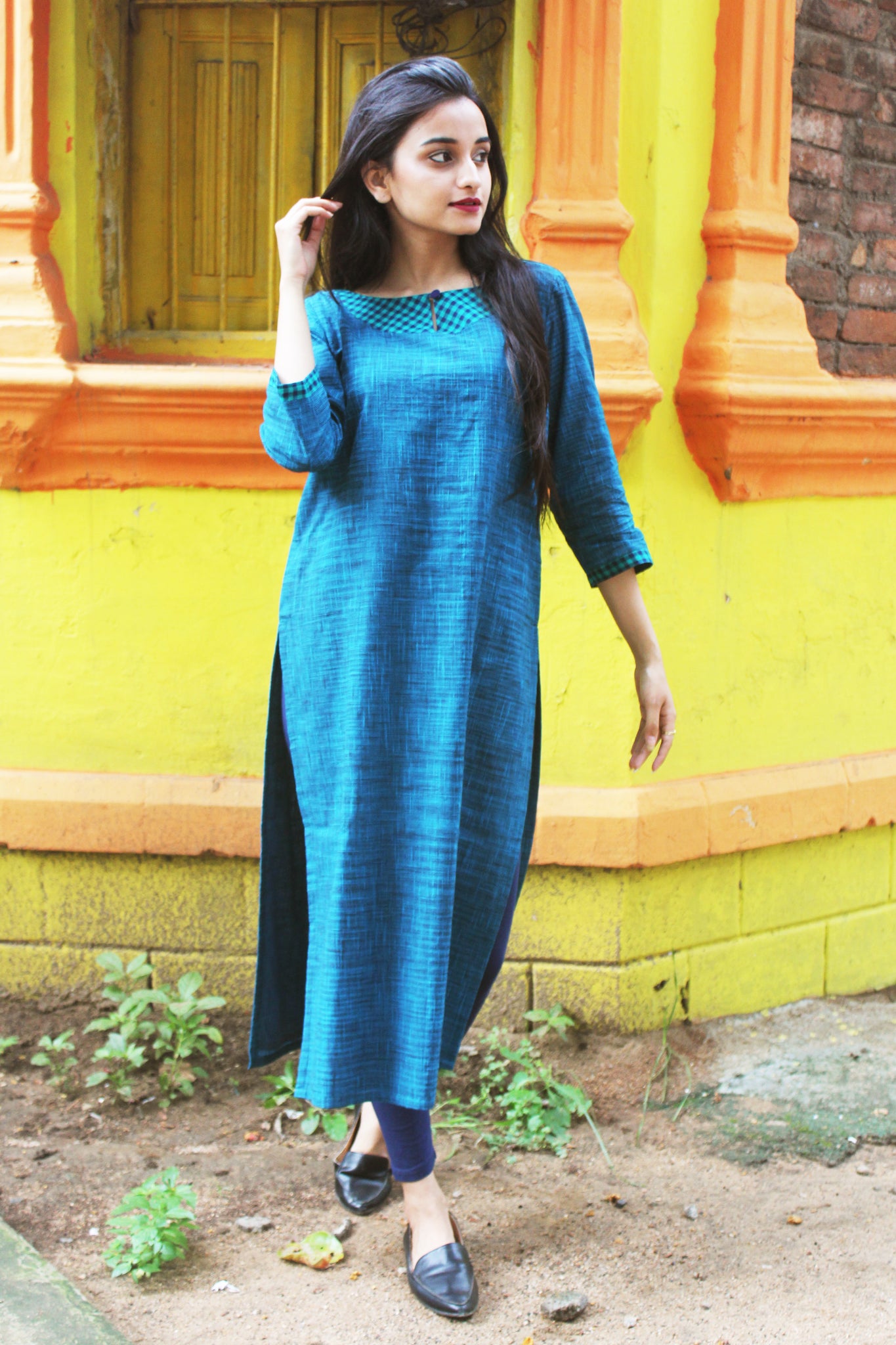 Teal Khadi Cotton Slub Kurta