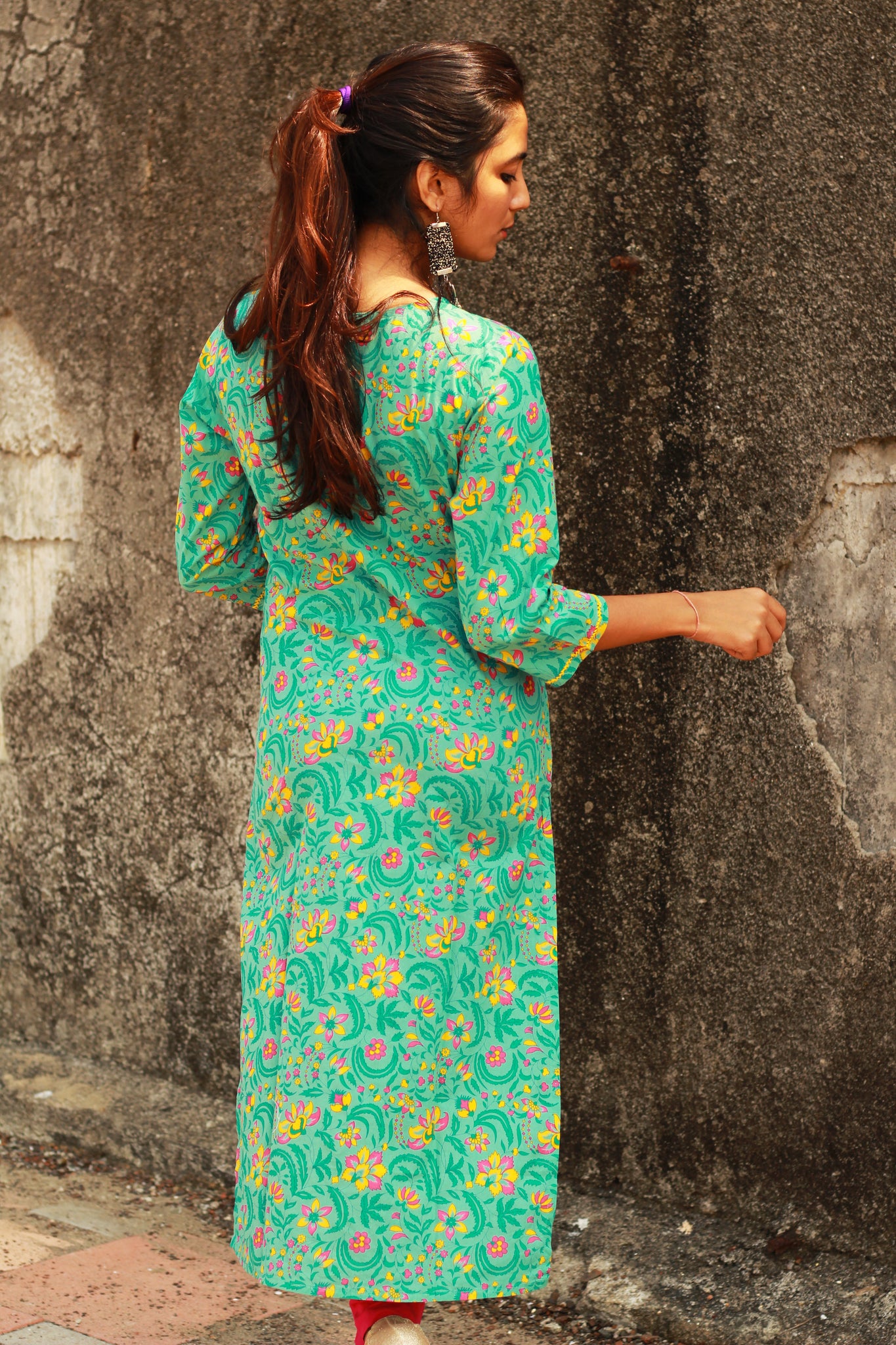Turquoise Floral Print Kurta