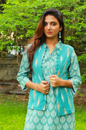 Sea Green Kurta And Short Jacket Set