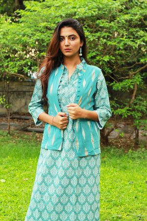 Sea Green Kurta And Short Jacket Set